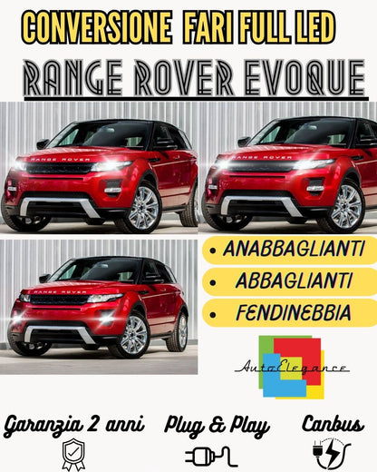 CONVERSIONE FARI FULL LED RANGE ROVER EVOQUE HB3 CANBUS BIANCO GHIACCIO MONOLED
