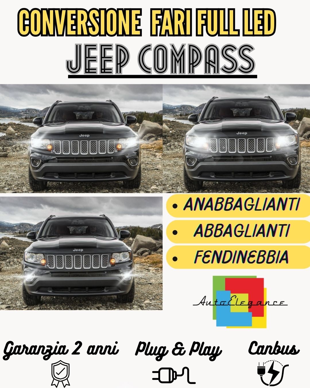 KIT DI CONVERSIONE LED JEEP COMPASS 2 ANABBAGLIANTI ABBAGLIANTI LUCI DIURNE DRL