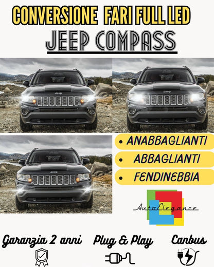 KIT DI CONVERSIONE LED JEEP COMPASS 2 ANABBAGLIANTI ABBAGLIANTI LUCI DIURNE DRL
