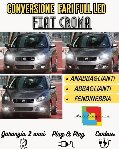 CONVERSIONE FARI FULL LED FIAT CROMA RESTYLING 19600 LUMEN 6000K BIANCO CANBUS