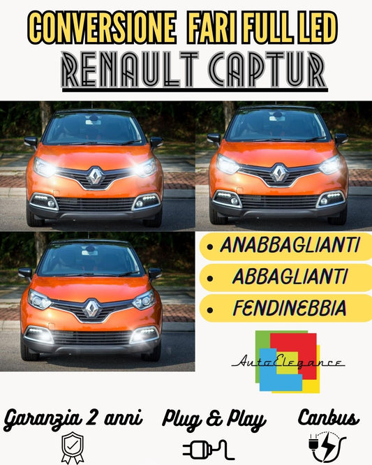 CONVERSIONE FARI FULL LED RENAULT CAPTUR 19600 LUMEN 6000K BIANCO CANBUS