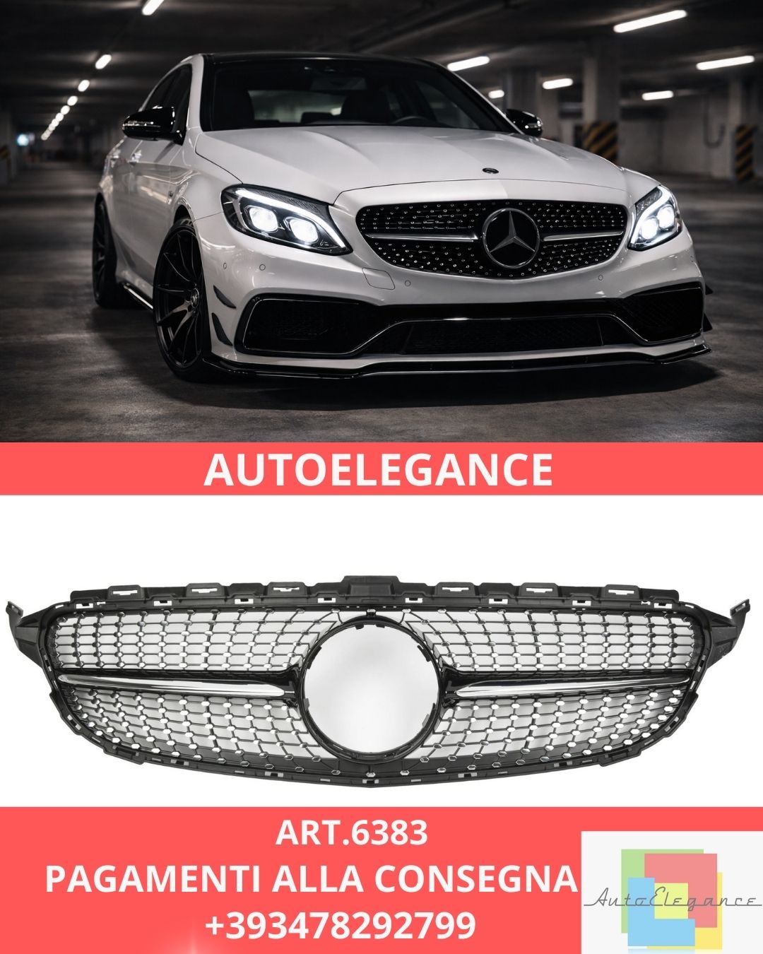😍ART.6383 Griglia Sportiva Adatta Per Mercedes W205 pre-facelift DIAMOND😍