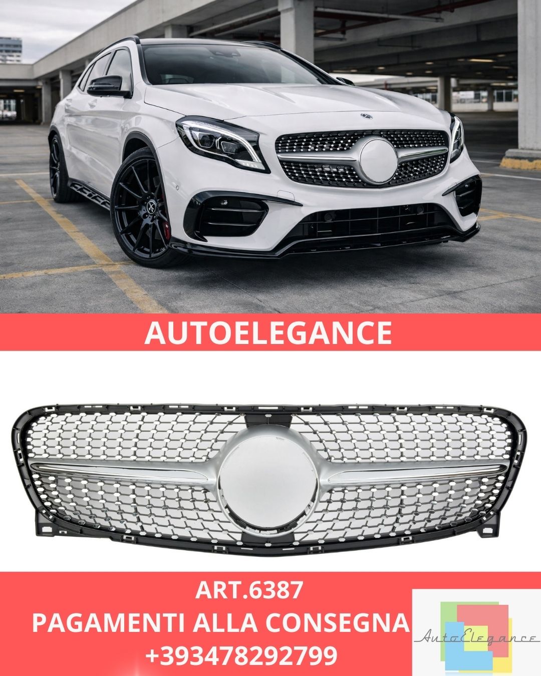 😍ART.6387 Griglia Nera Adatta Per Mercedes X156 GLA DIAMANT😍