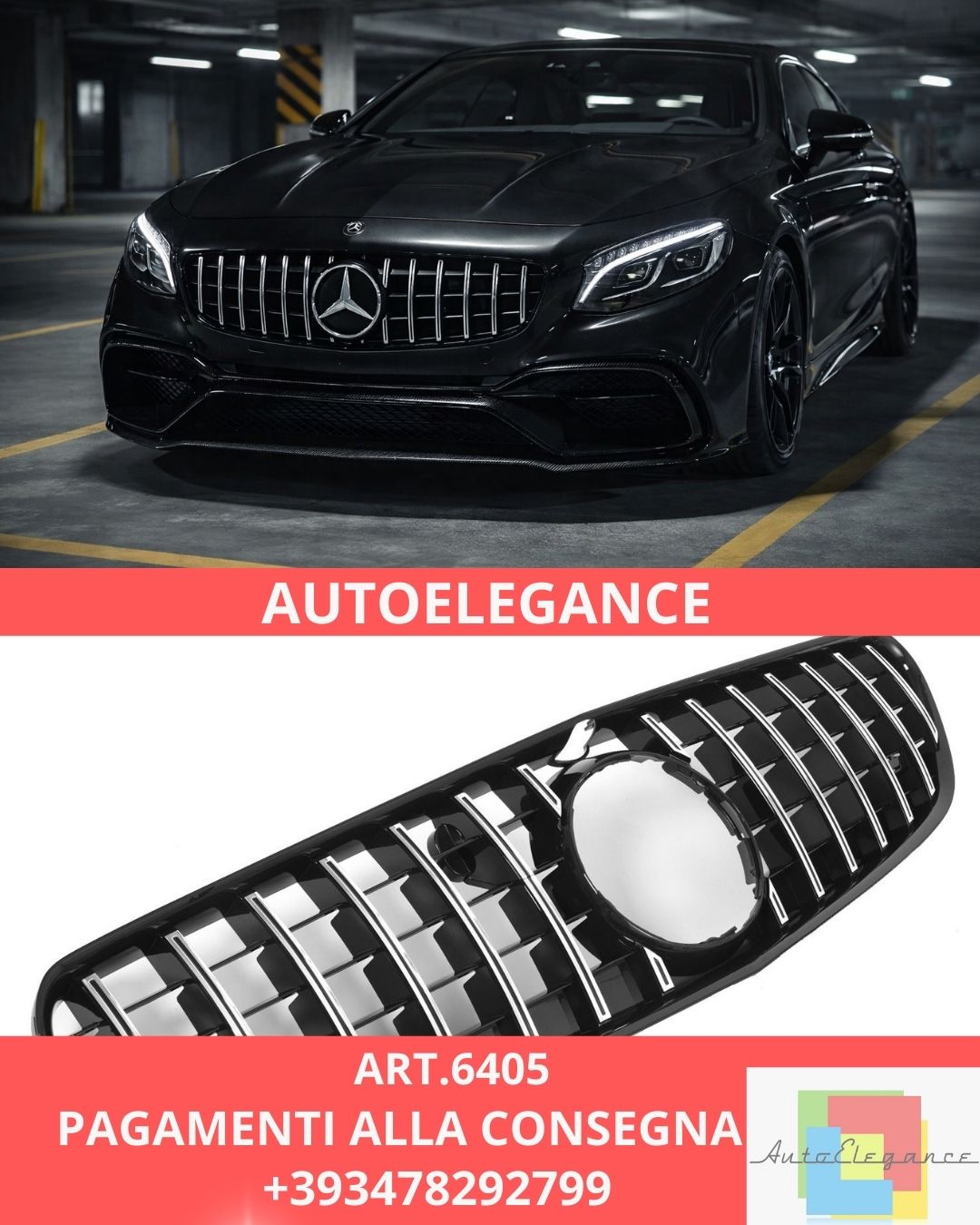 😍ART.6405 Griglia  PANAMERICANA GT LOOK ALL Black Adatta Per Mercedes C217 😍