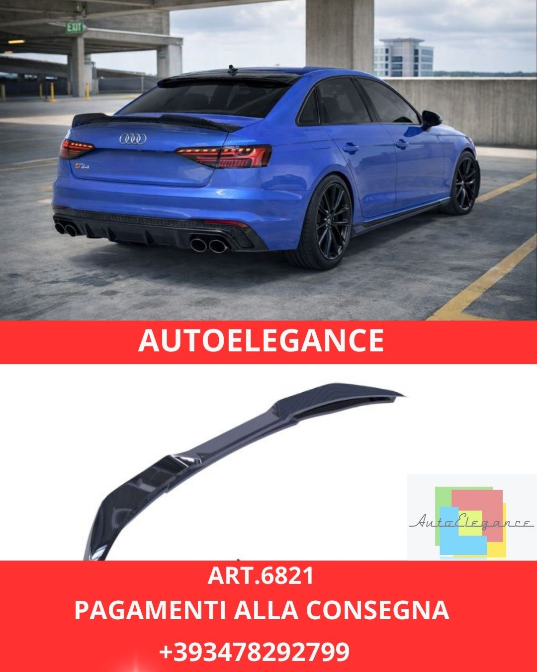 😍ART.6821 Spoiler Posteriore Adatto Per Audi A4 / S4 B9 Facelift😍