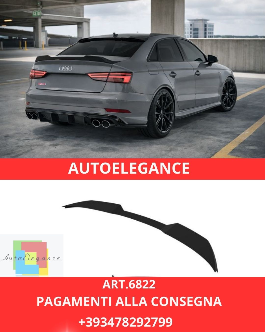 😍ART.6822 Spoiler  Adatto Per Audi A3 / A3 S‑Line / S3 RS3 8V Facelift😍