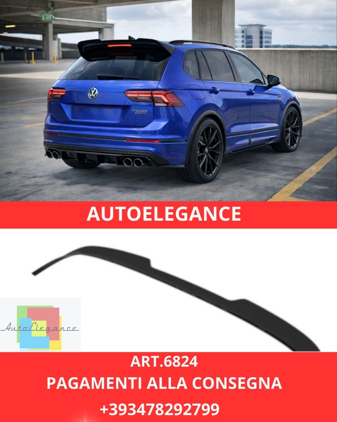 😍ART.6824 Spoiler Sul Tetto Adatto Per Volkswagen Tiguan R-Line Mk2 Facelift 😍