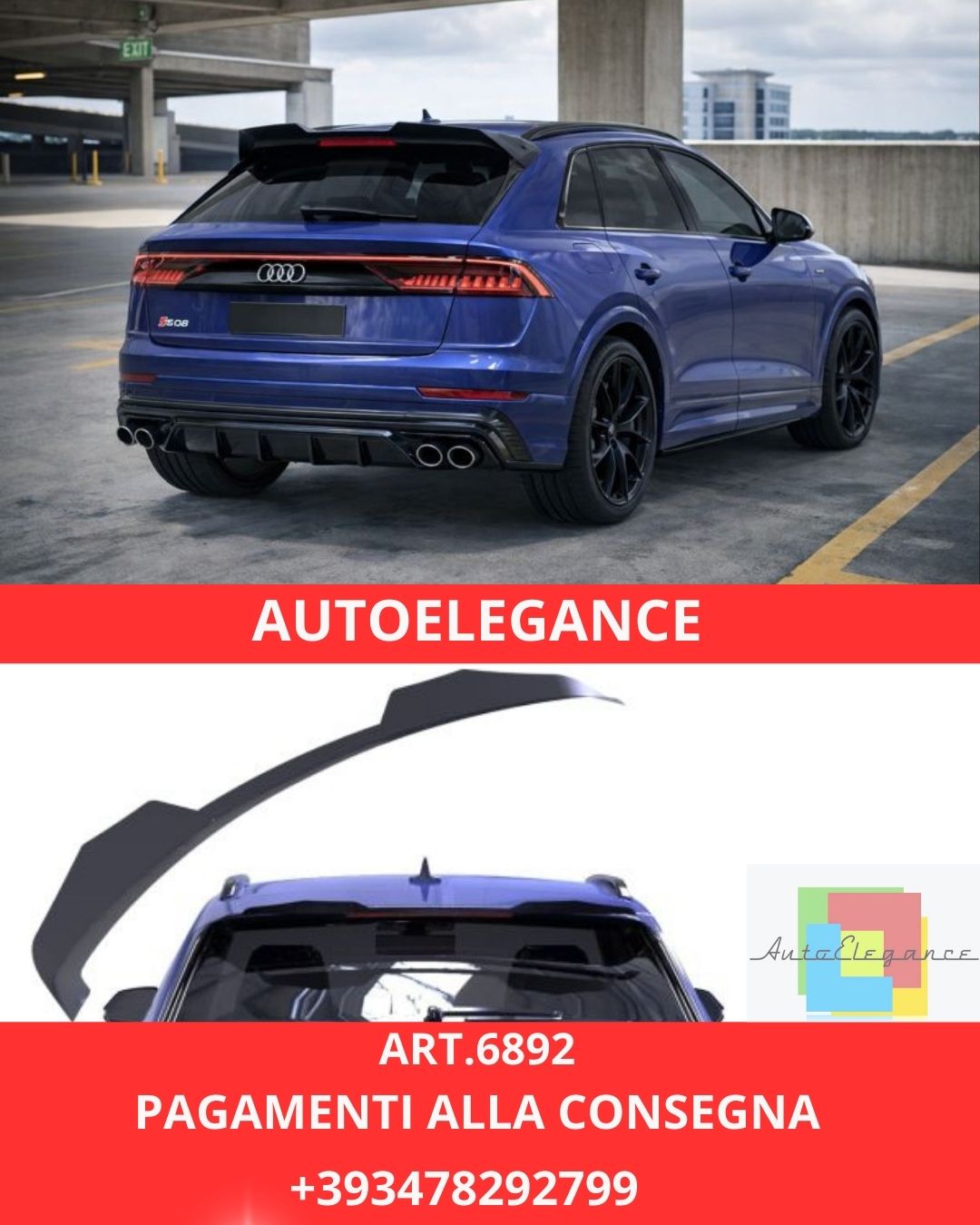😍ART.6892 Spoiler Sul Tetto Adatto Per Audi SQ8 Mk1 (2019-2023)😍