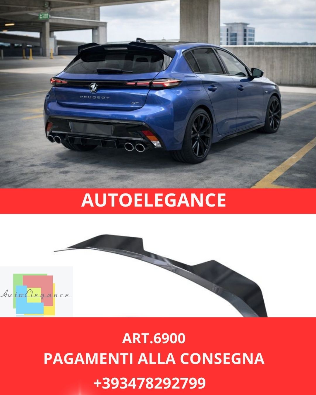 😍ART.6900 Spoiler Sul Tetto Adatto Per Peugeot 308 GT Mk3 Hatchback (2021–)😍