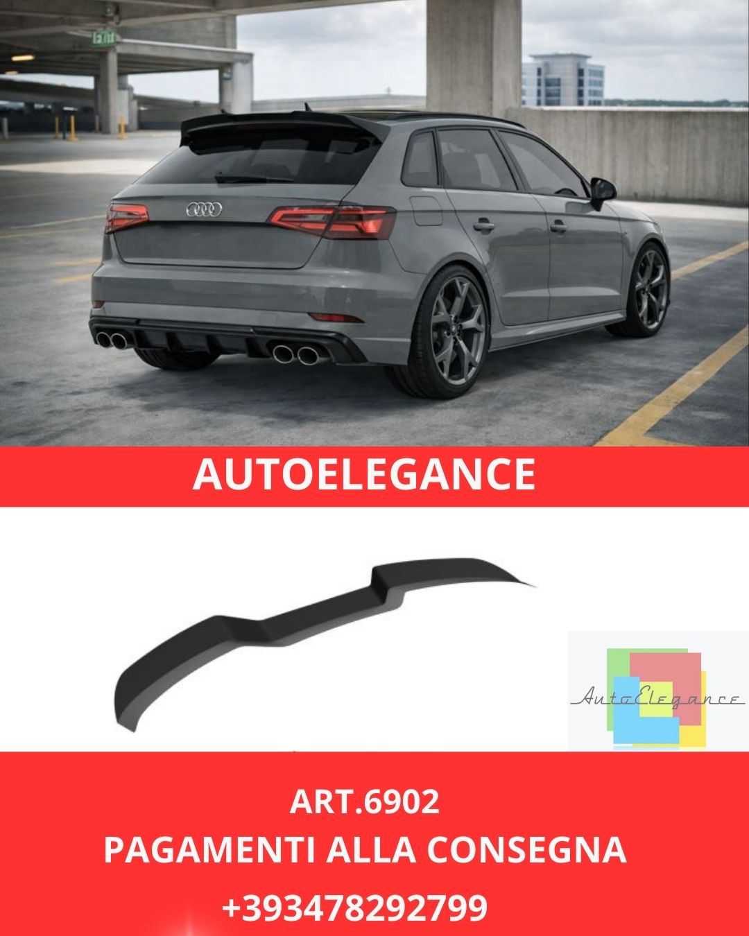 😍ART.6902 Spoiler Sul Tetto Adatto Per Audi 8V Sportback (2015–2019)😍