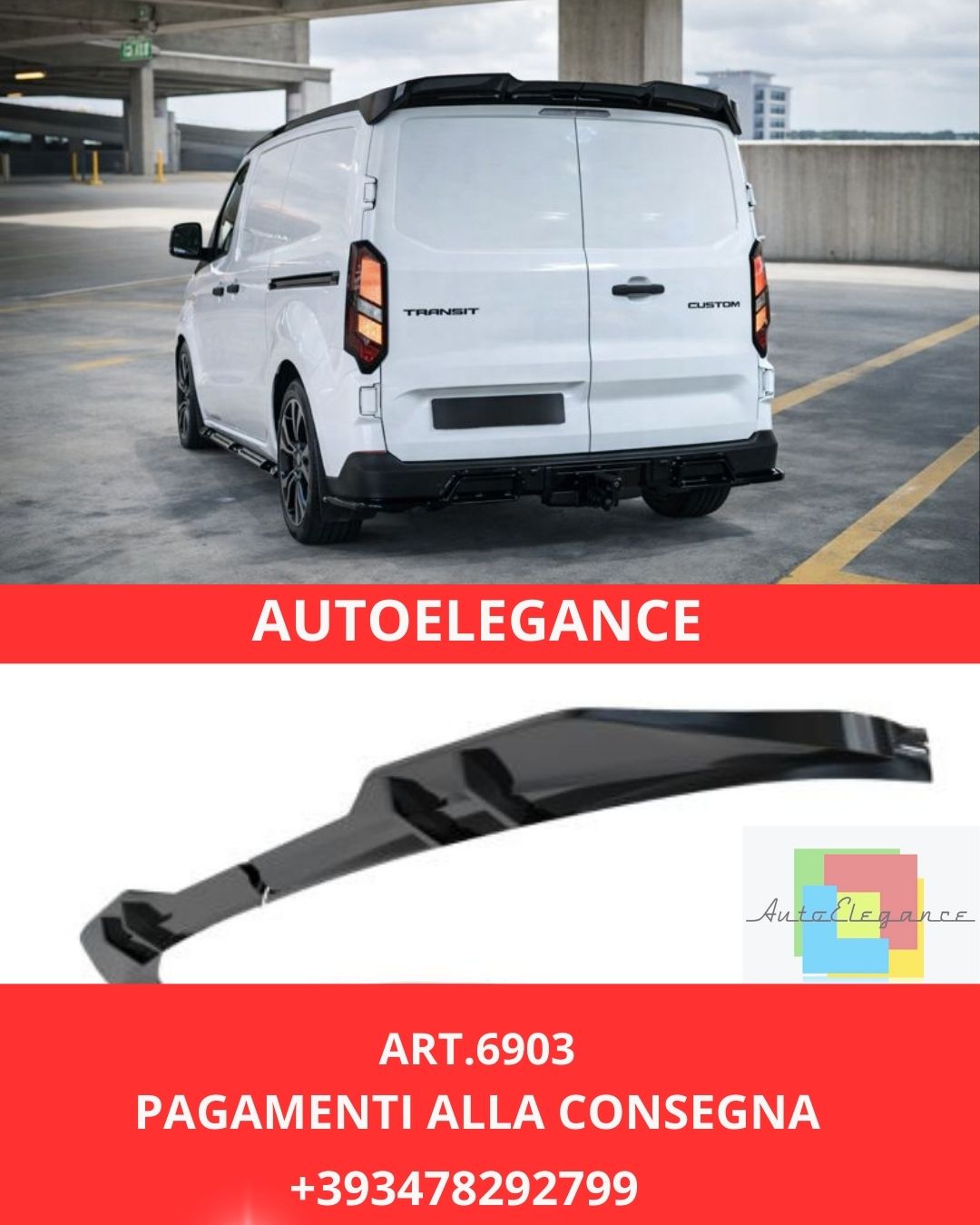 😍ART.6903 Spoiler Sul Tetto Adatto Per Ford Transit Custom Mk2 (2023+)😍