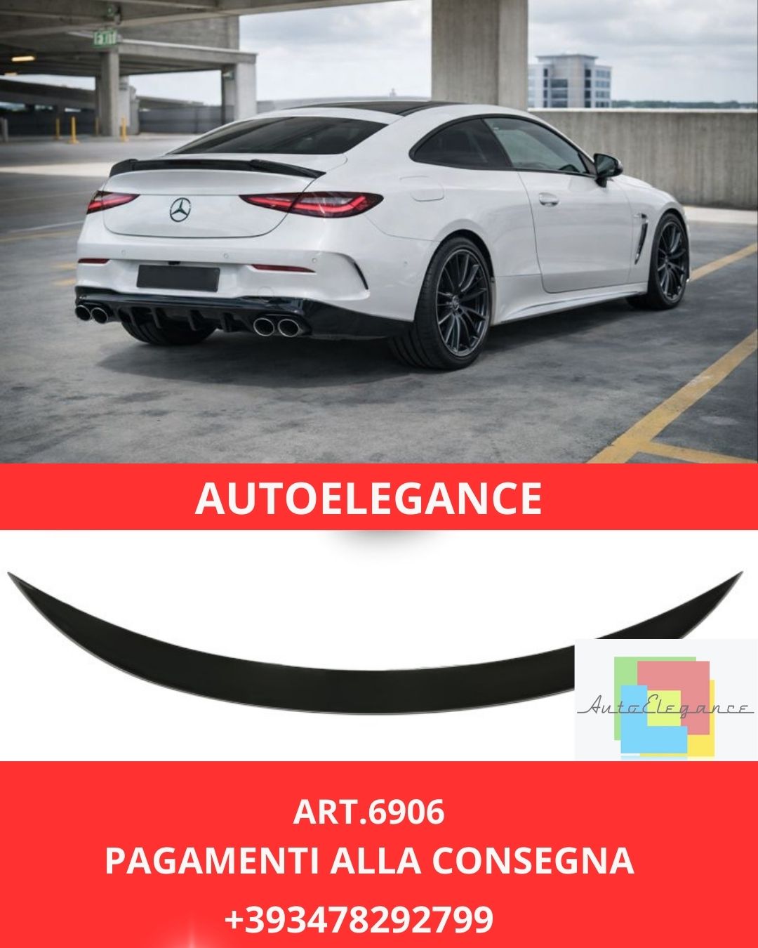😍ART.6906 Spoiler Nero Lucido Adatto Per Mercedes CLE Coupe C236😍