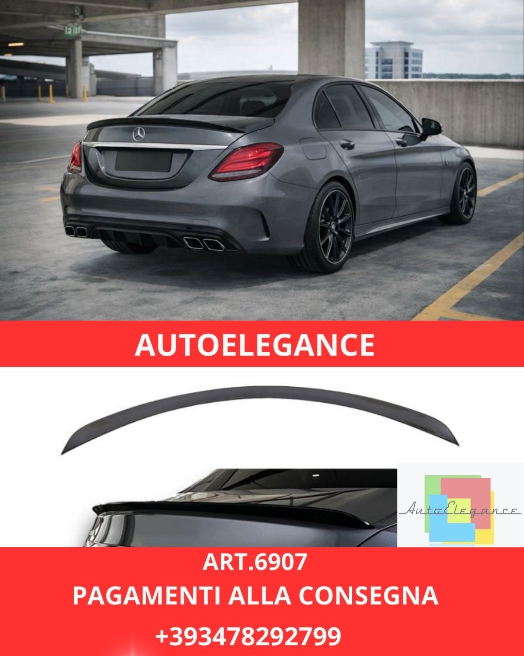 😍ART.6907 Spoiler Nero Lucido Adatto Per Mercedes W205 Classe C 2014-2021😍