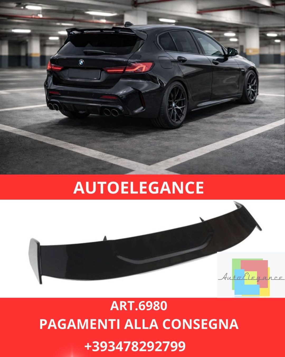 😍ART.6980 Spoiler Posteriore Nero Lucido Adatto Per BMW F40😍