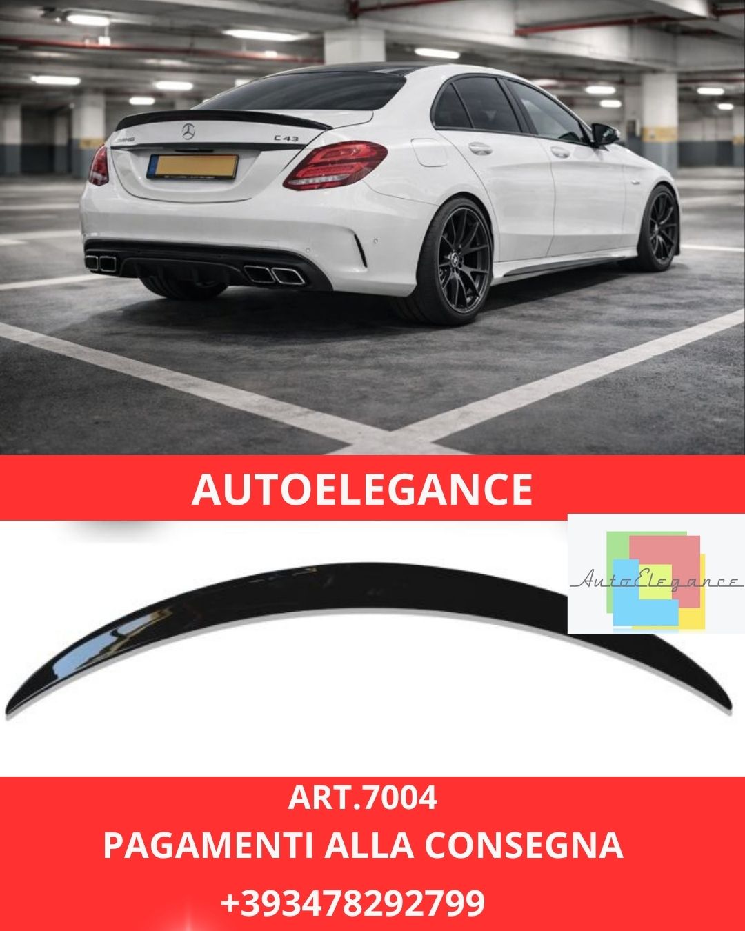 😍ART.7004 Spoiler Nero Lucido Adatto Per Mercedes W205 Classe C 2014-2021😍