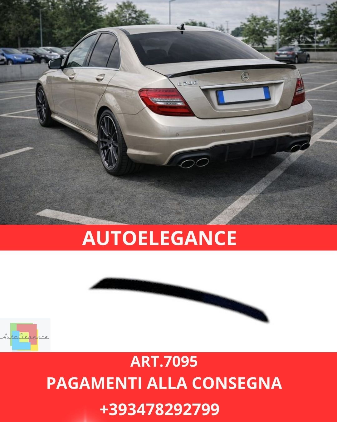 ART.7095 Spoiler Nero Lucido Adatto Per Mercedes W204 Classe C