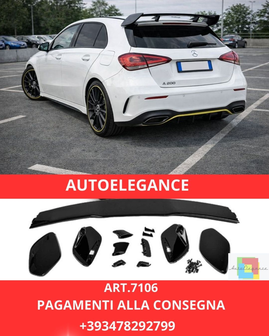 😍ART.7106 SPOILER NERO LUCIDO PER MERCEDES W177 CLASSE A😍