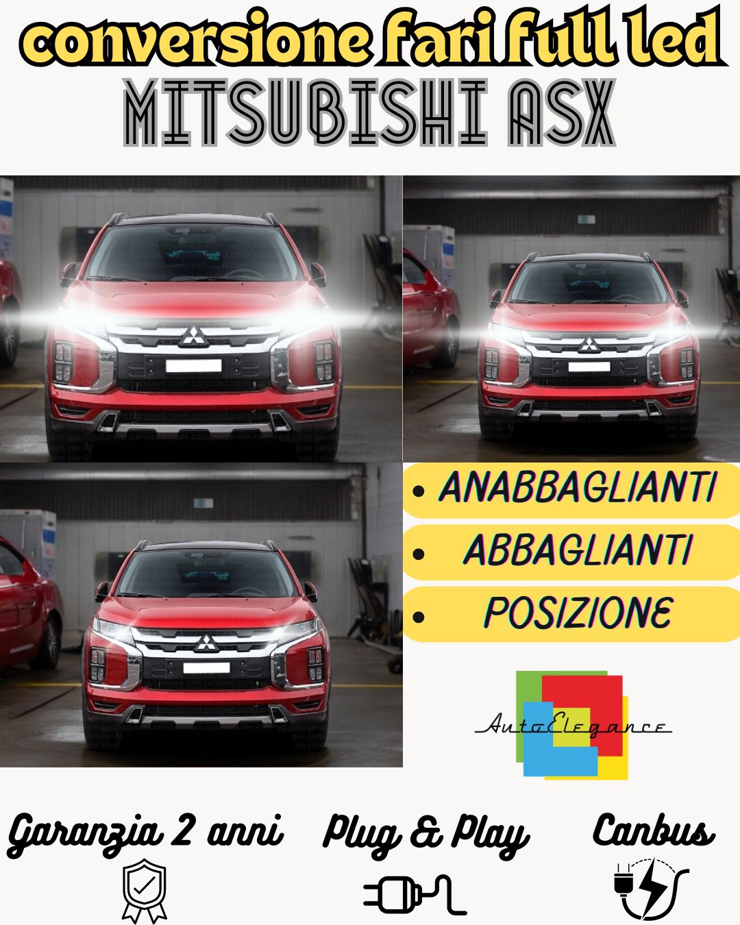 MITSUBISHI ASX FULL LED HEADLIGHT KIT LOW BEAM HIGH BEAM CANBUS 6000K NO ERROR