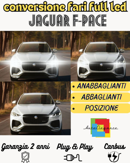 CONVERSIONE FARI FULL LED JAGUAR F-PACE 9600 LUMEN 6000K BIANCO GHIACCIO CANBUS