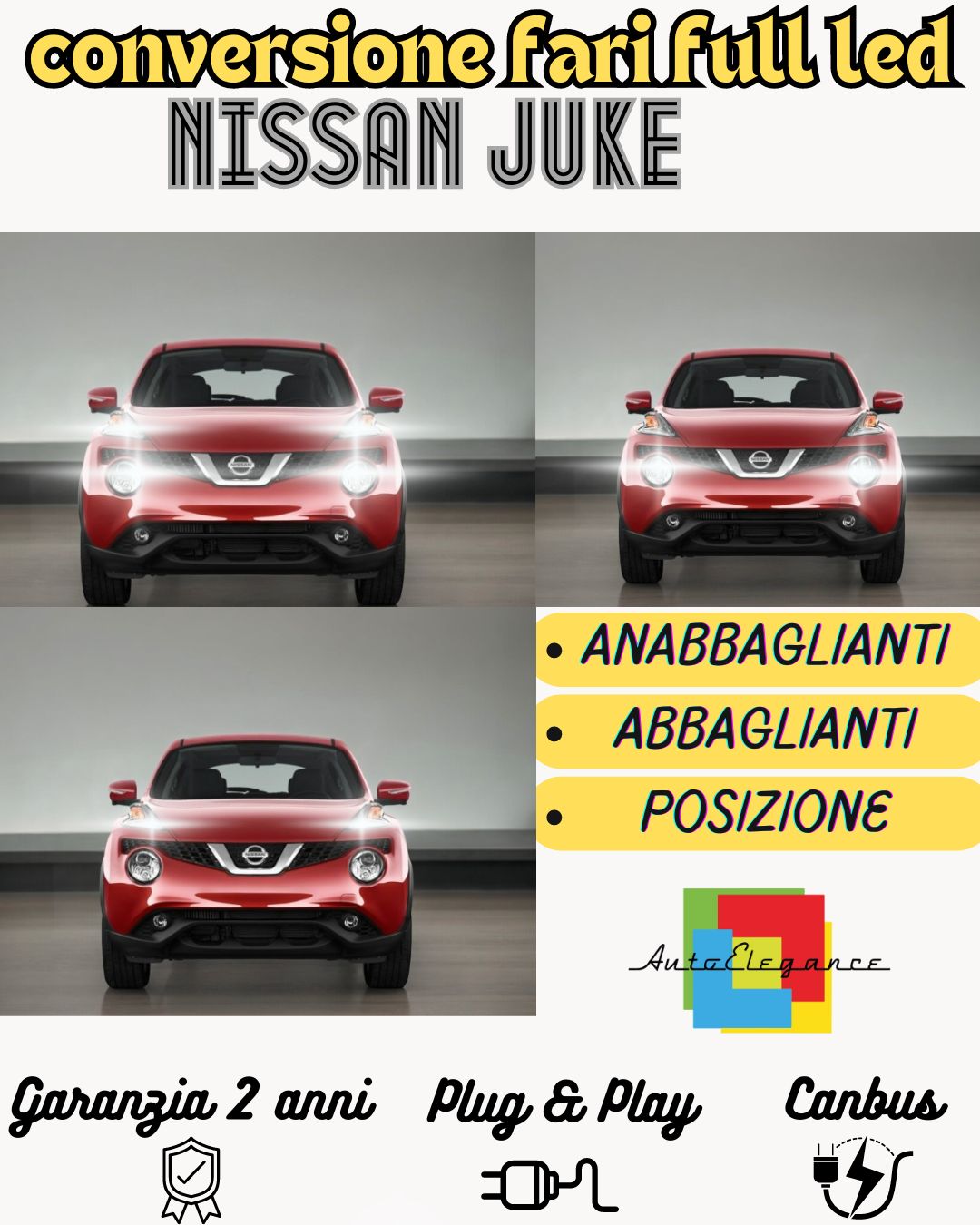 CONVERSIONE  FARI FULL LED PER NISSAN JUKE RESTYLING 16000 LUMEN 6000K BIANCO