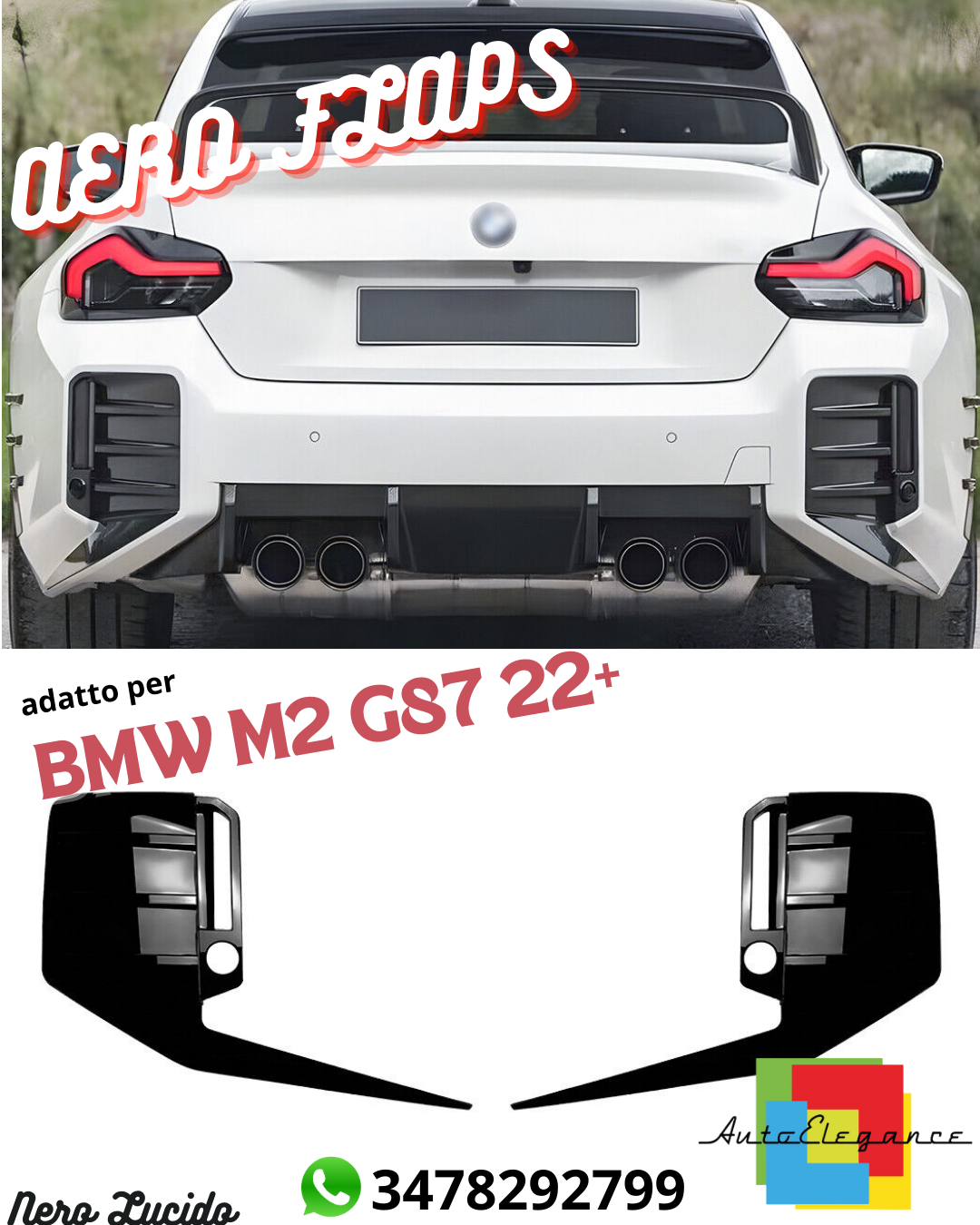 🔥AERO FLAPS POSTERIORI ADATTO PER BMW M2 G87 22+ NERO LUCIDO🔥