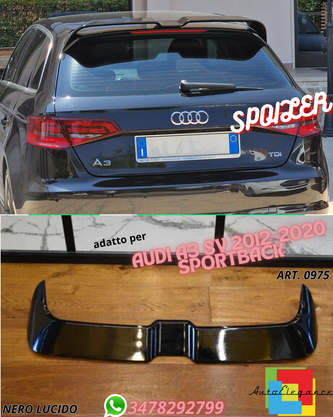 🔥SPOILER SUITABLE FOR AUDI A3 8V 2012-2020 SPORTBACK SPORTY LOOK GLOSSY BLACK🔥 