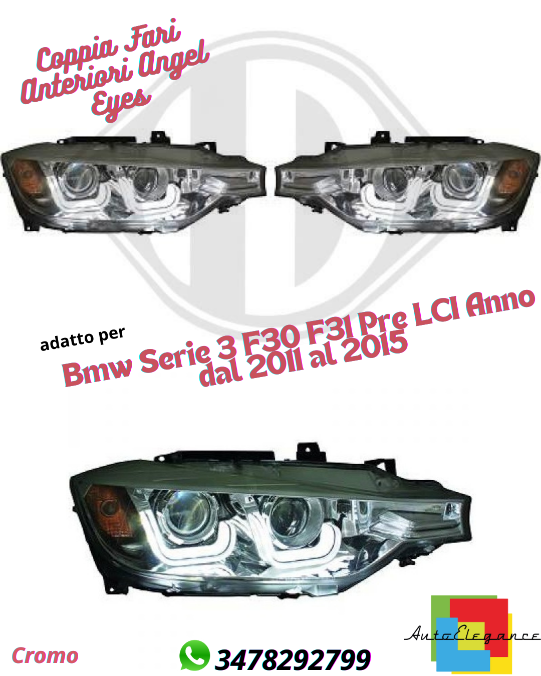 ✔️Pair of Angel Eyes Halogen Headlights BMW 3 Series F30 F31 Pre LCI 2011-2015