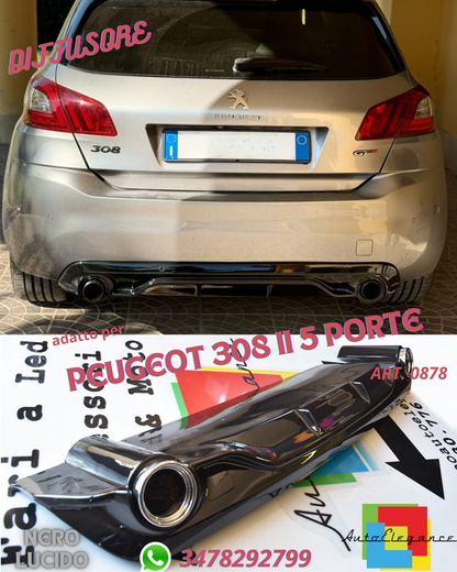 🔝UNDER BUMPER DIFFUSER FOR PEUGEOT 308 II 5 DOORS GTI LOOK GLOSSY BLACK🔝