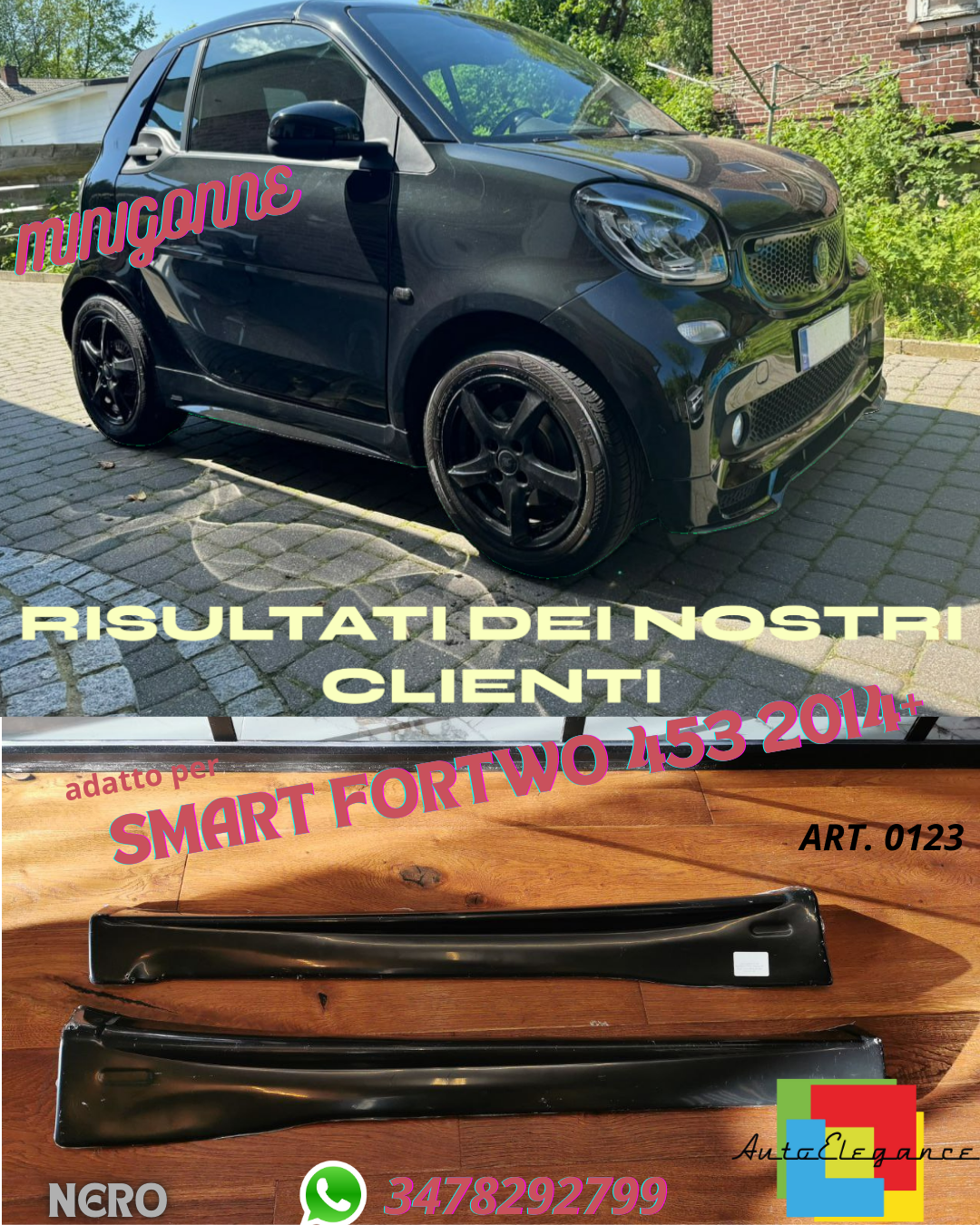 ⏩SMART FORTWO 453 COPPIA SOTTO PORTA LATERALI SPORTIVI MINIGONNE ABS / PLASTIC