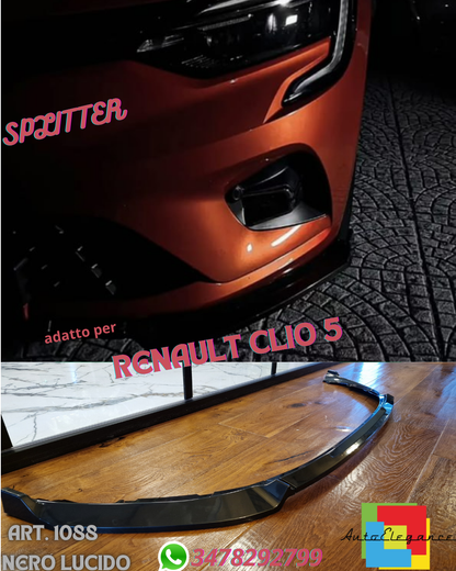 ☀SPLITTER SUITABLE FOR RENAULT CLIO 5 STANDARD LOOK EVO V1 GLOSSY BLACK 3 PIECES☀
