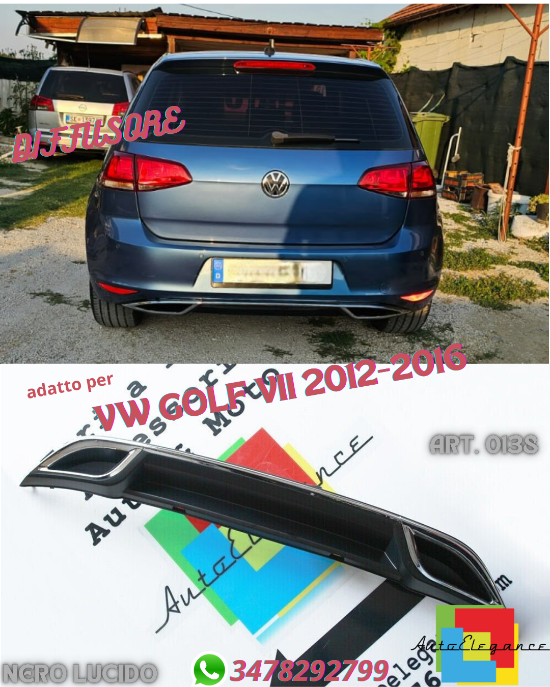 ✨0138 DIFFUSORE ADATTO PER VW GOLF 7 2012-2016 LOOK R DESIGN SPORTIVO✨