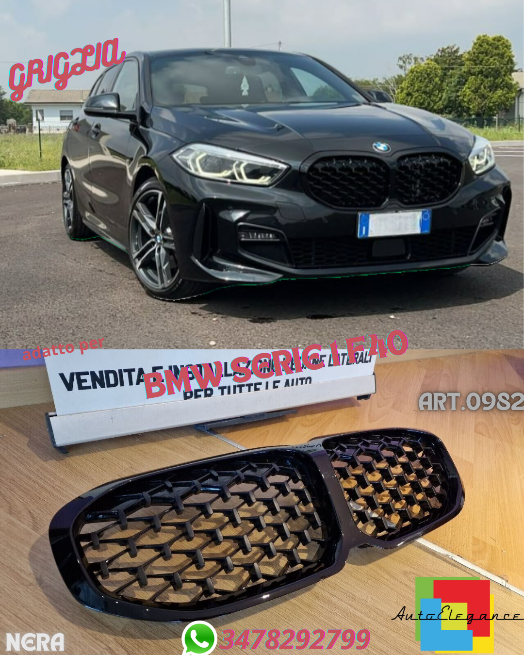 💎GRIGLIA ADATTA PER BMW SERIE 1 F40 LOOK M PERFORMANCE DESIGN NERA DIAMANTATA💎