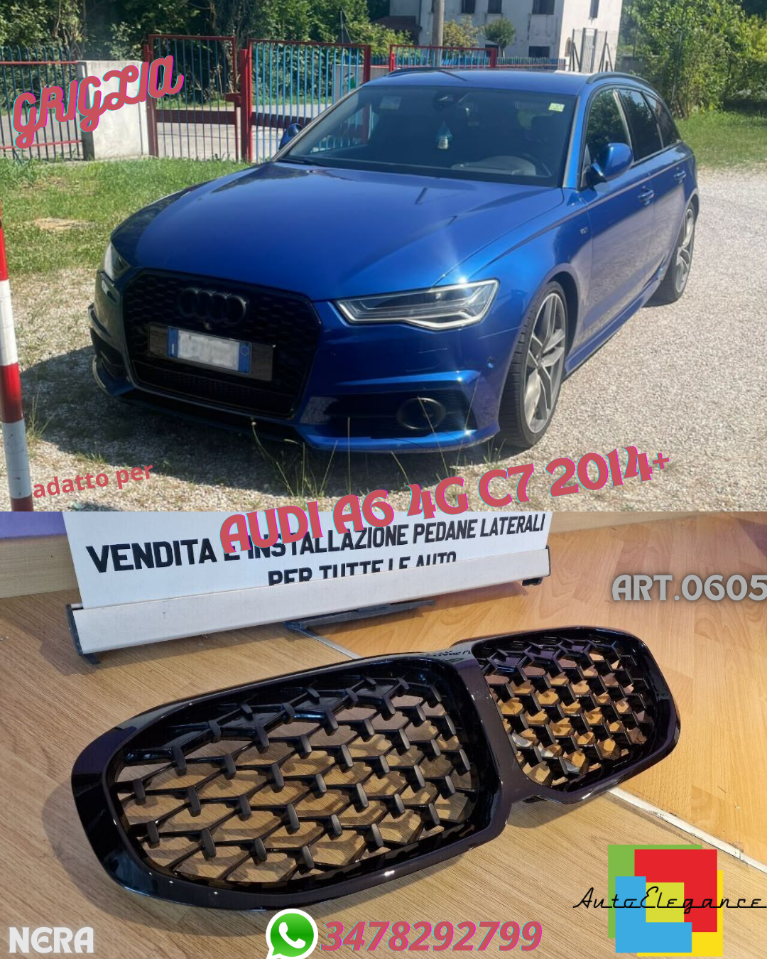 💎GRIGLIA ANTERIORE AUDI A6 4G C7 2014+ LIFT AVANT BERLINA CALANDRA RS6 NERA💎