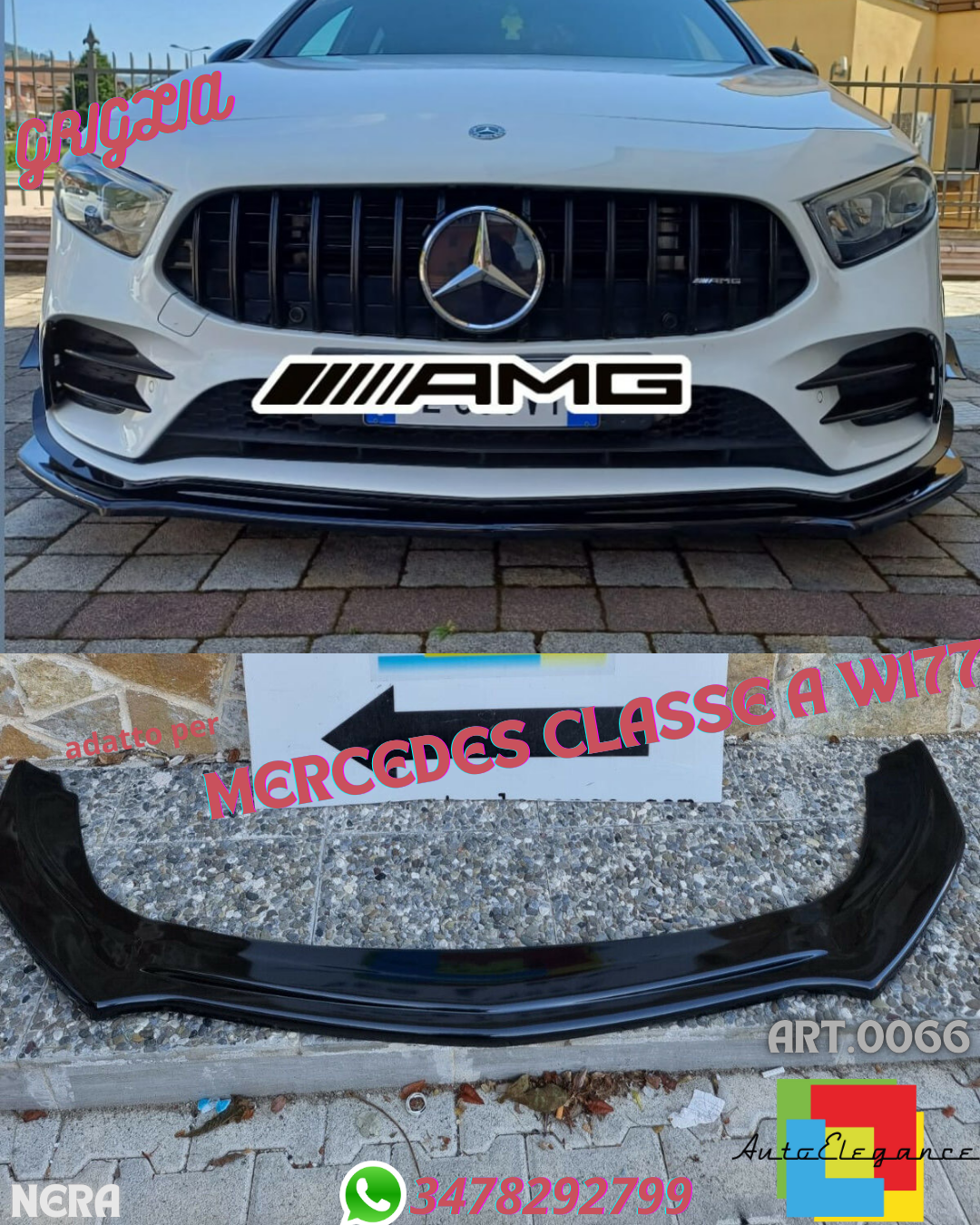 💎LAMA ADATTA MERCEDES CLASSE A W177 SPLITTER SOTTO PARAURTI ANTERIORE NERO💎