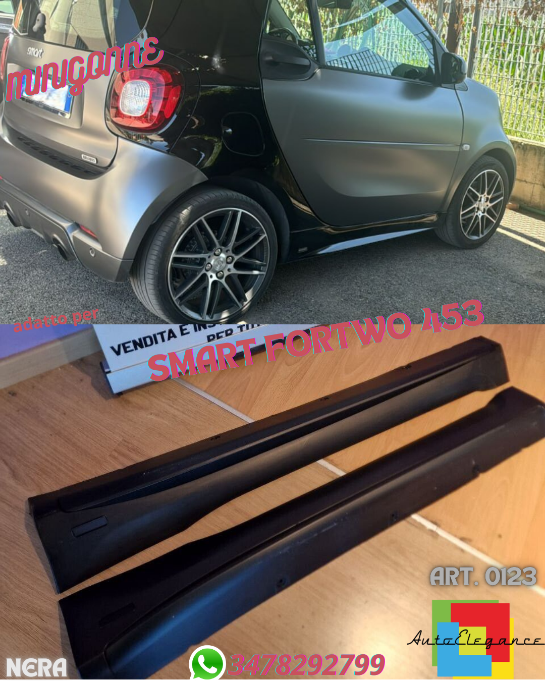⏩SMART FORTWO 453 COPPIA SOTTO PORTA LATERALI SPORTIVI MINIGONNE ABS / PLASTIC