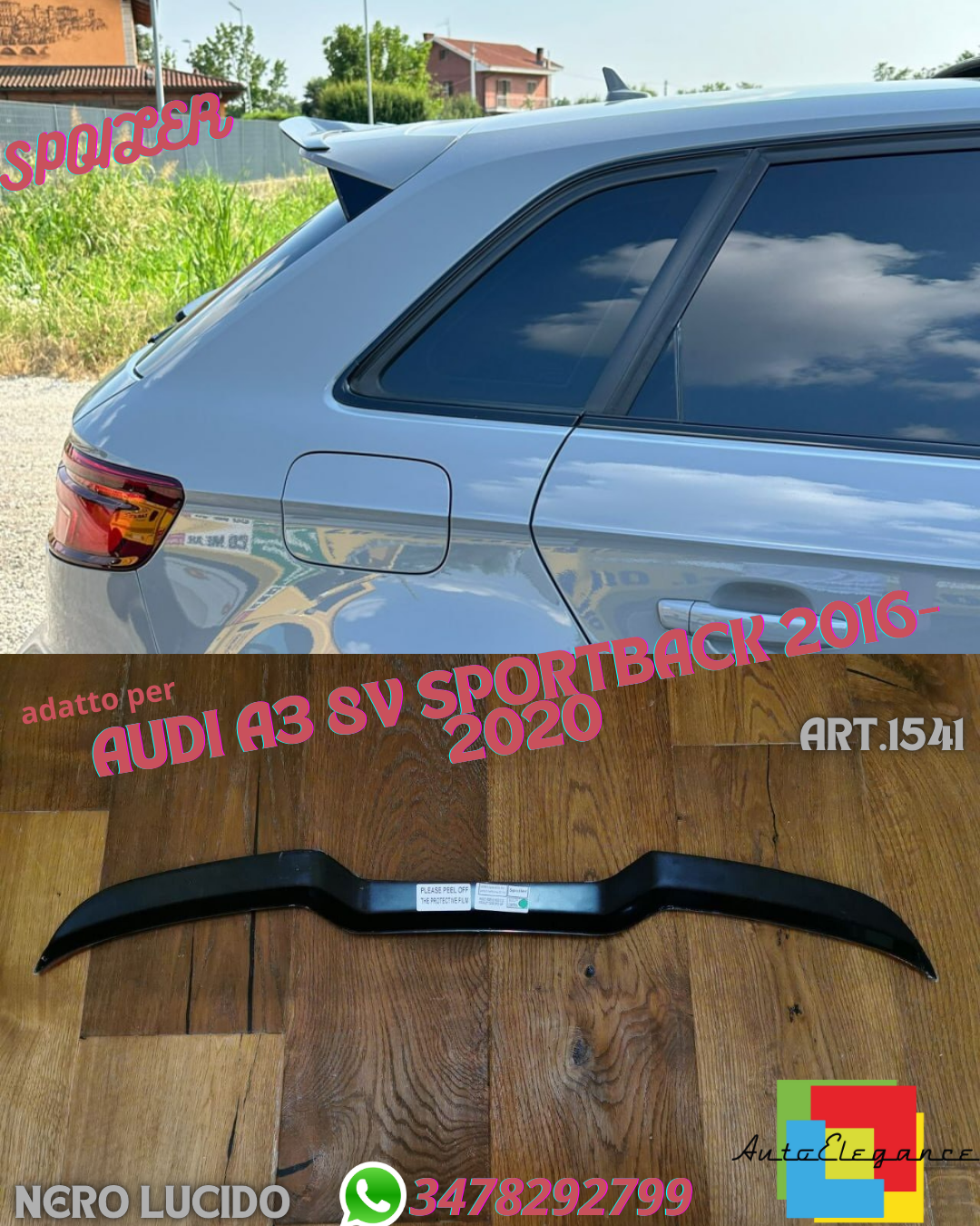 ALA SPOILER TETTO ADATTO PER AUDI A3 8V SPORTBACK 2016-2020 RS3 LOOK NERO LUCIDO