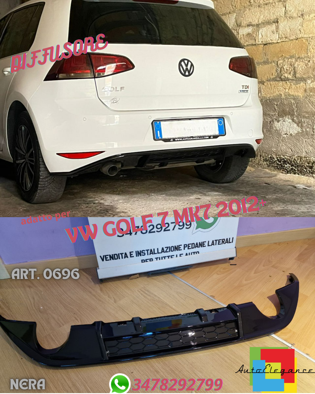 ⭐DIFFUSORE POSTERIORE GTI SOTTO PARAURTI VW GOLF 7 MK7 2012+ IN ABS ESTRATTORE⭐