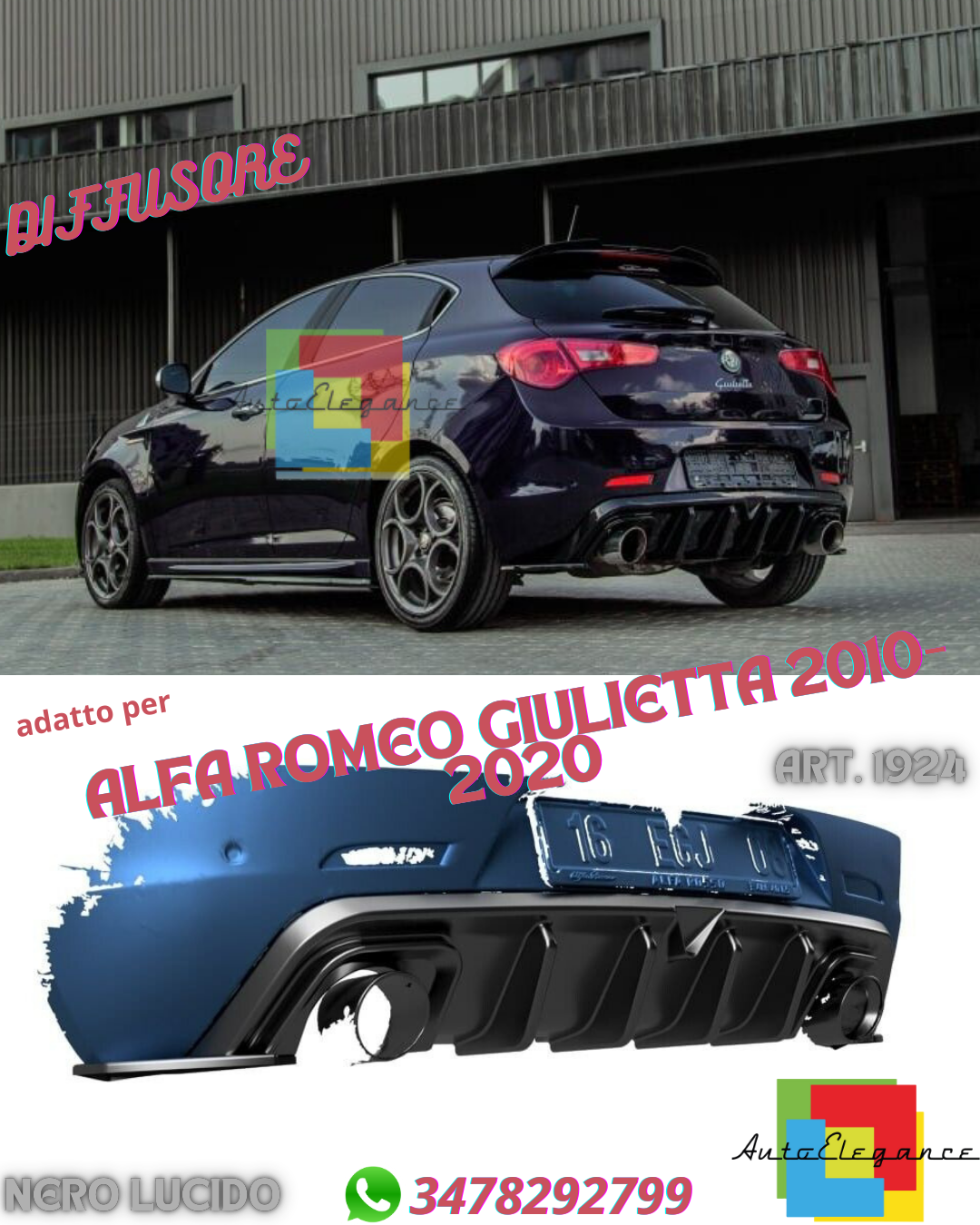 ✨DIFFUSORE ADATTO PER ALFA ROMEO GIULIETTA LOOK TUNING NERO LUCIDO✨