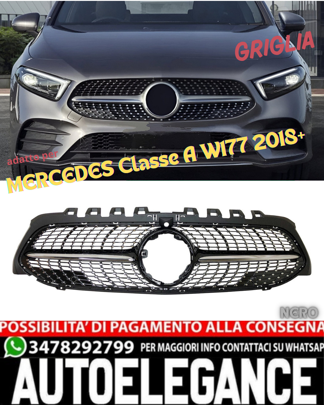 ⭐DIAMOND GRILLE SUITABLE FOR MERCEDES A-Class W177 2018⭐