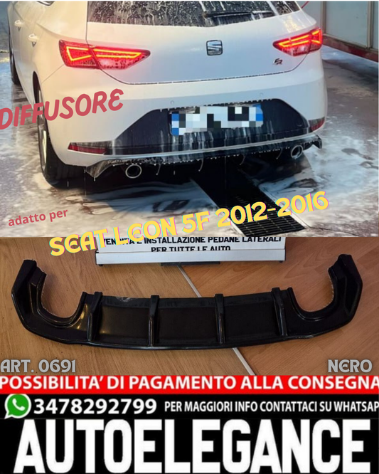 💎DIFFUSORE ADATTO PER SEAT LEON 5F 2012-2016 CUPRA LOOK NERO LUCIDO SPORTIVO💎