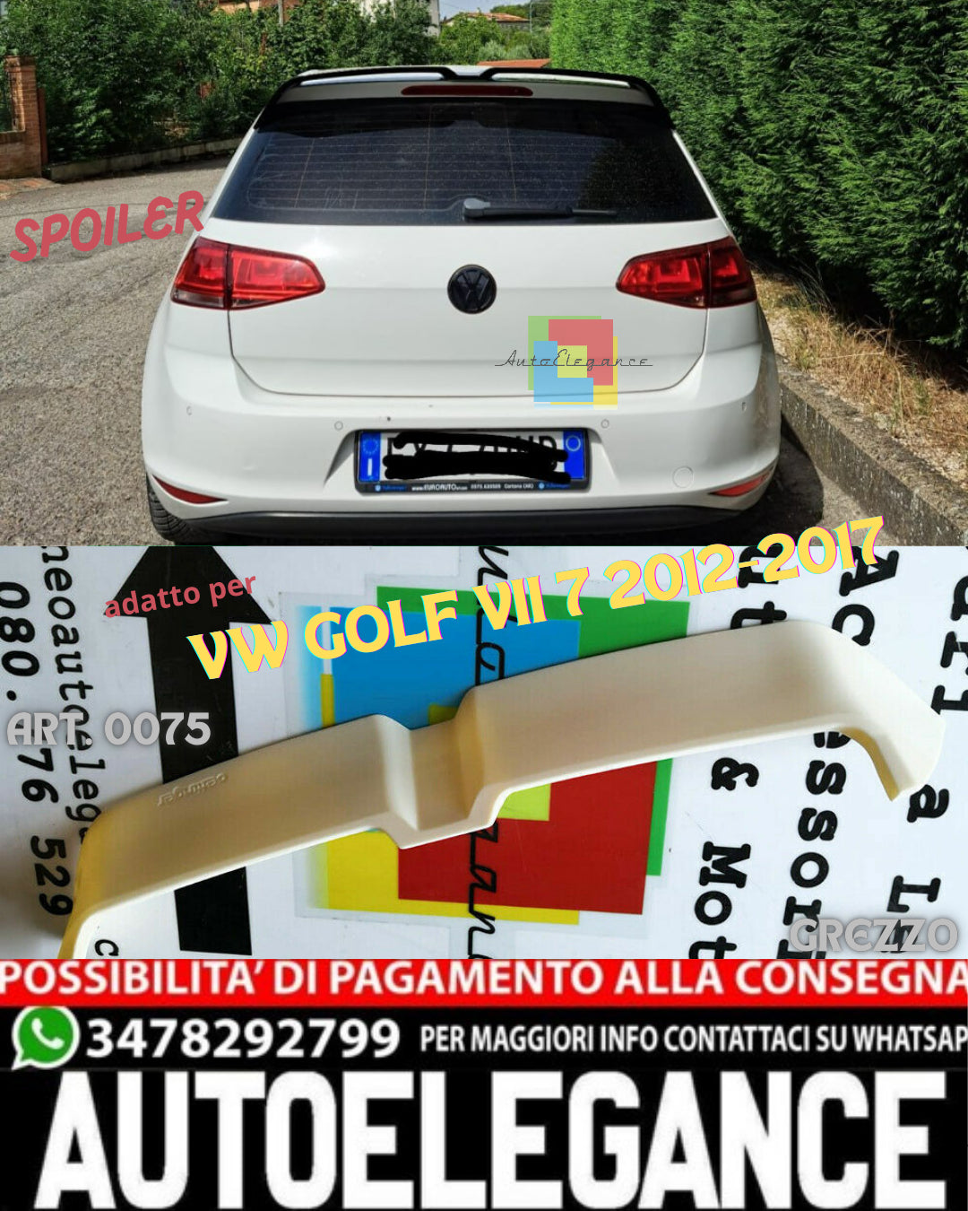💎SPOILER TETTO ADATTO PER VW GOLF 7 LOOK OETTINGER DESIGN GREZZO💎