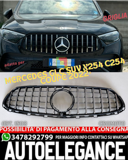 💎GRIGLIA ADATTA PER MERCEDES GLC SUV X254 C254 COUPE 2022+ AMG LOOK GT CROMATA