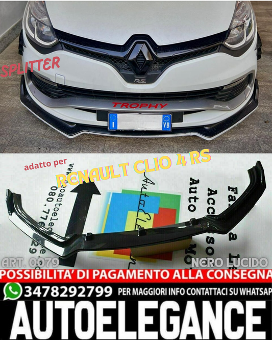 💎SPLITTER 3 PEZZI ADATTO PER RENAULT CLIO 4 LOOK NERO LUCIDO DESIGN SPORTIVO💎