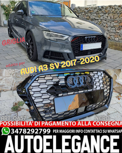💎GRIGLIA PER AUDI A3 8V 2017-2020 NIDO D'APE TOTAL BLACK RS3 FORO ACC RADAR💎