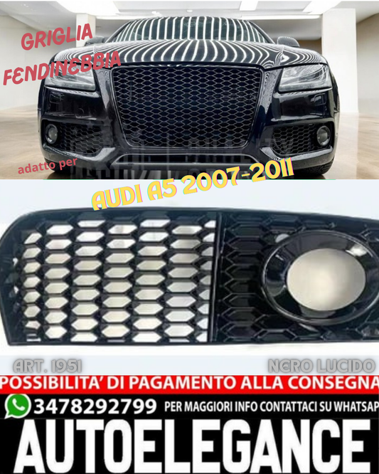 💎GRIGLIA FENDINEBBIA ADATTA PER AUDI A5 2007-2011 SLINE S5 LOOK RS NERO LUCIDO