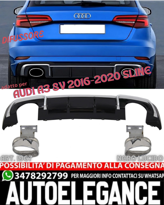 💎DIFFUSER SUITABLE FOR AUDI A3 8V 2016-2020 GLOSSY BLACK SATIN PROFILES💎
