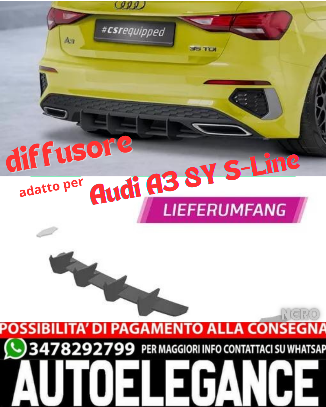 FLAPS Racing per Diffusore posteriore adatto per Audi A3 8Y S-Line