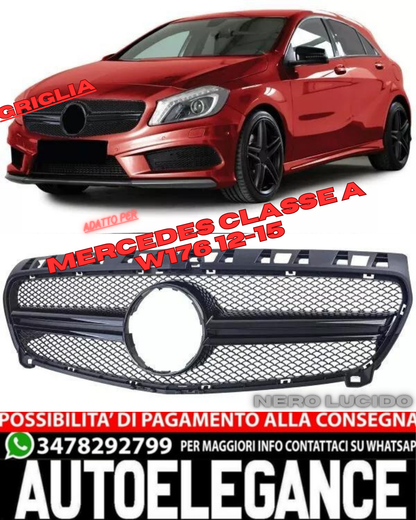 ✨Griglia Sportiva Doppia Barra Nera Lucida Per Mercedes Classe A W176 12-15✨