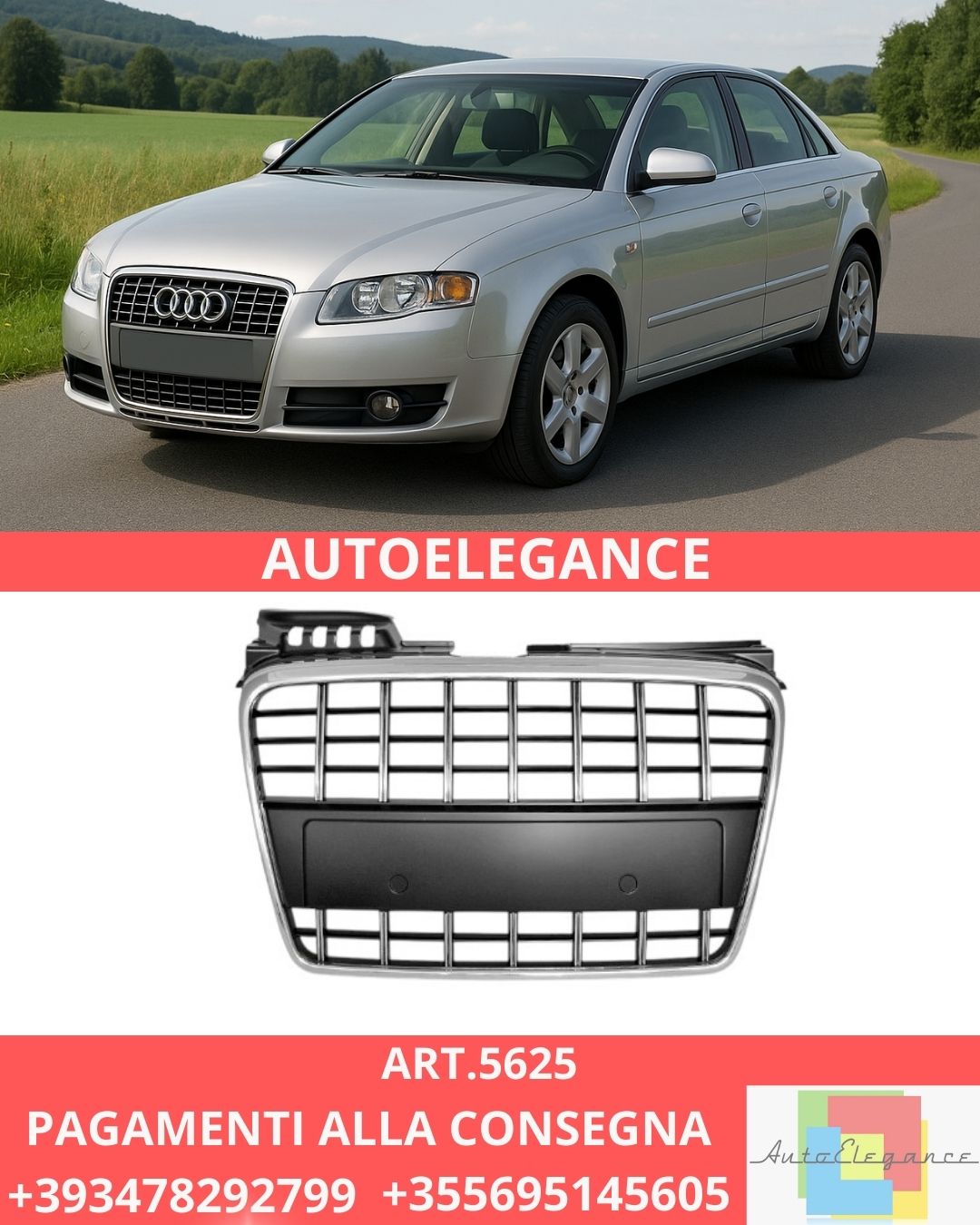✨ART.5625 GRIGLIA SPORTIVA CROMATA NERA ADATTO PER AUDI A4 B7 04-08✨