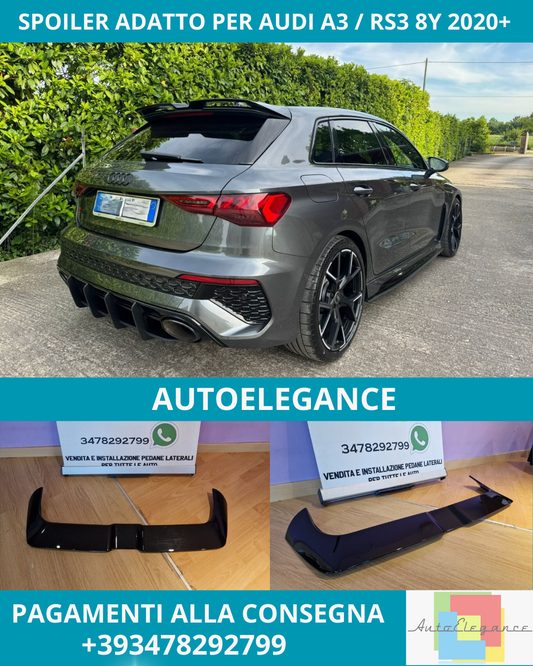 ✨SPOILER ADATTO PER AUDI A3 / RS3 8Y 2020+ LOOK NERO LUCIDO DESIGN SPORTIVO✨
